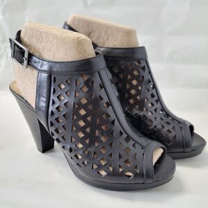 Black peep-toe cutout sandals